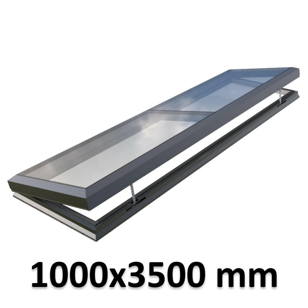 1000 x 3500 mm Electric Opening Glass Link Modular Skylight | 0 Fixed 1 Opening.