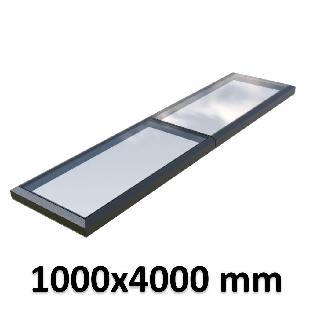 1000 x 4000 mm Fixed Glass Link Modular Skylight | 2 Fixed 0 Opening.