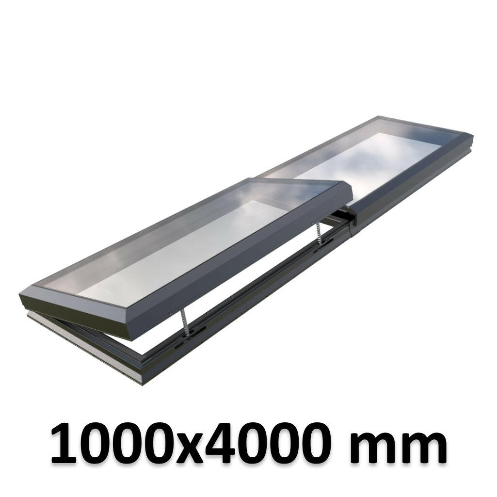 1000 x 4000 mm Electric Opening Glass Link Modular Skylight | 1 Fixed 1 Opening.