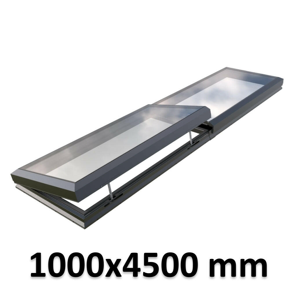 1000 x 4500 mm Electric Opening Glass Link Modular Skylight | 1 Fixed 1 Opening.