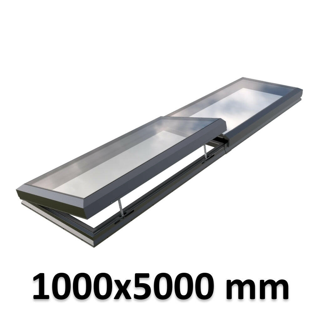 1000 x 5000 mm Electric Opening Glass Link Modular Skylight | 1 Fixed 1 Opening.