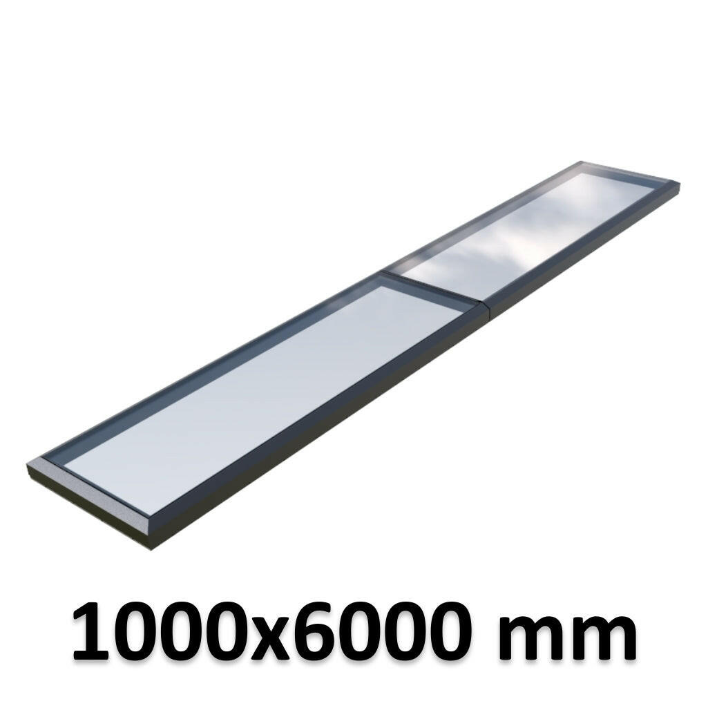 1000 x 6000 mm Fixed Glass Link Modular Skylight | 2 Fixed 0 Opening.