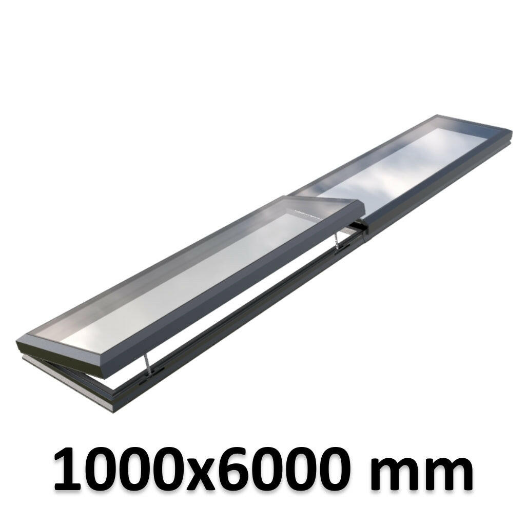 1000 x 6000 mm Electric Opening Glass Link Modular Skylight | 1 Fixed 1 Opening.