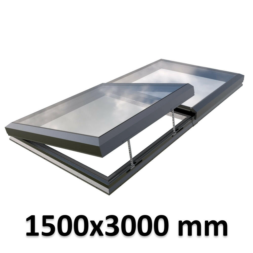 1500 x 3000 mm Electric Opening Glass Link Modular Skylight | 1 Fixed 1 Opening.