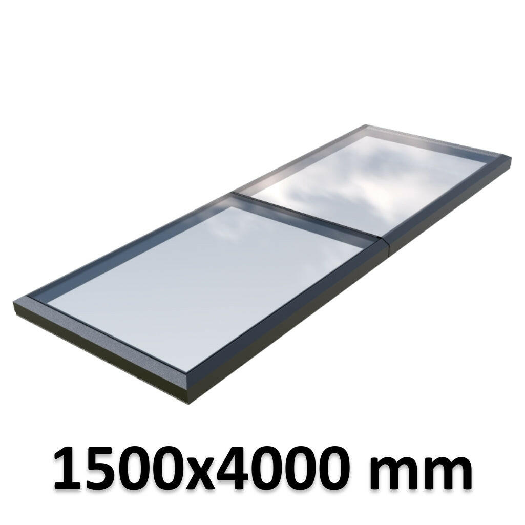 1500 x 4000 mm Fixed Glass Link Modular Skylight | 2 Fixed 0 Opening.