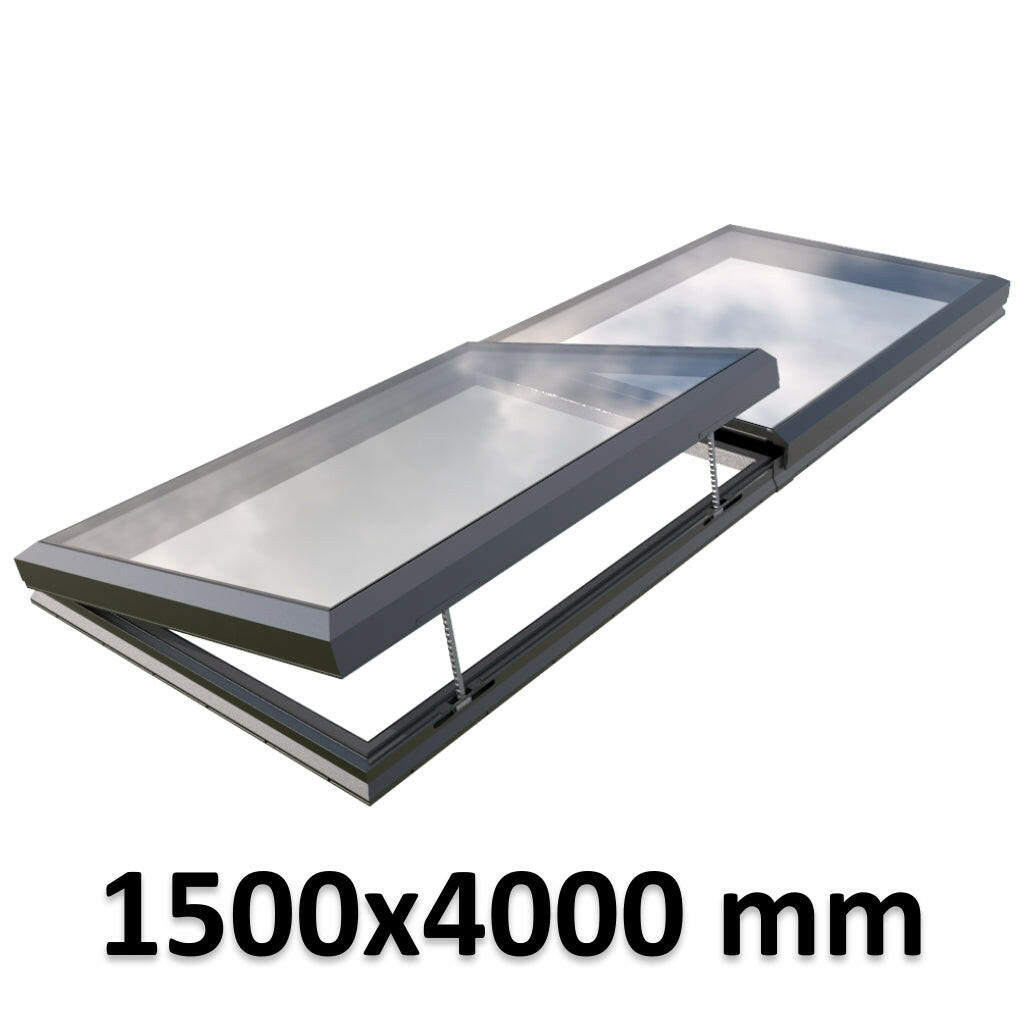 1500 x 4000 mm Electric Opening Glass Link Modular Skylight | 1 Fixed 1 Opening.