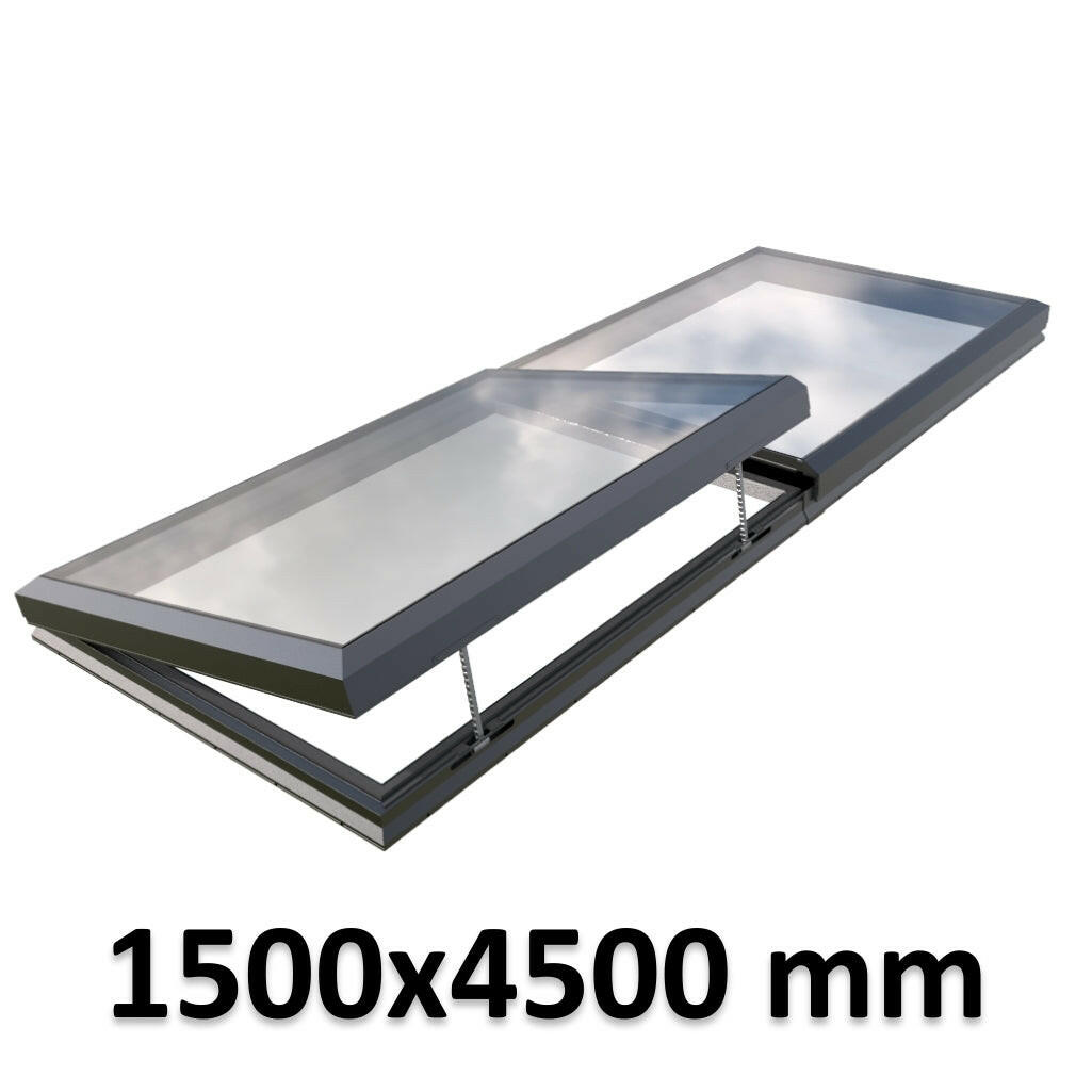 1500 x 4500 mm Electric Opening Glass Link Modular Skylight | 1 Fixed 1 Opening.