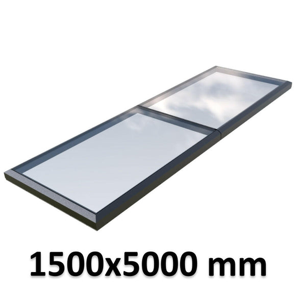 1500 x 5000 mm Fixed Glass Link Modular Skylight | 2 Fixed 0 Opening.
