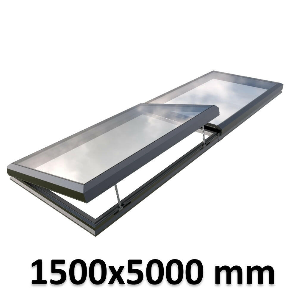 1500 x 5000 mm Electric Opening Glass Link Modular Skylight | 1 Fixed 1 Opening.