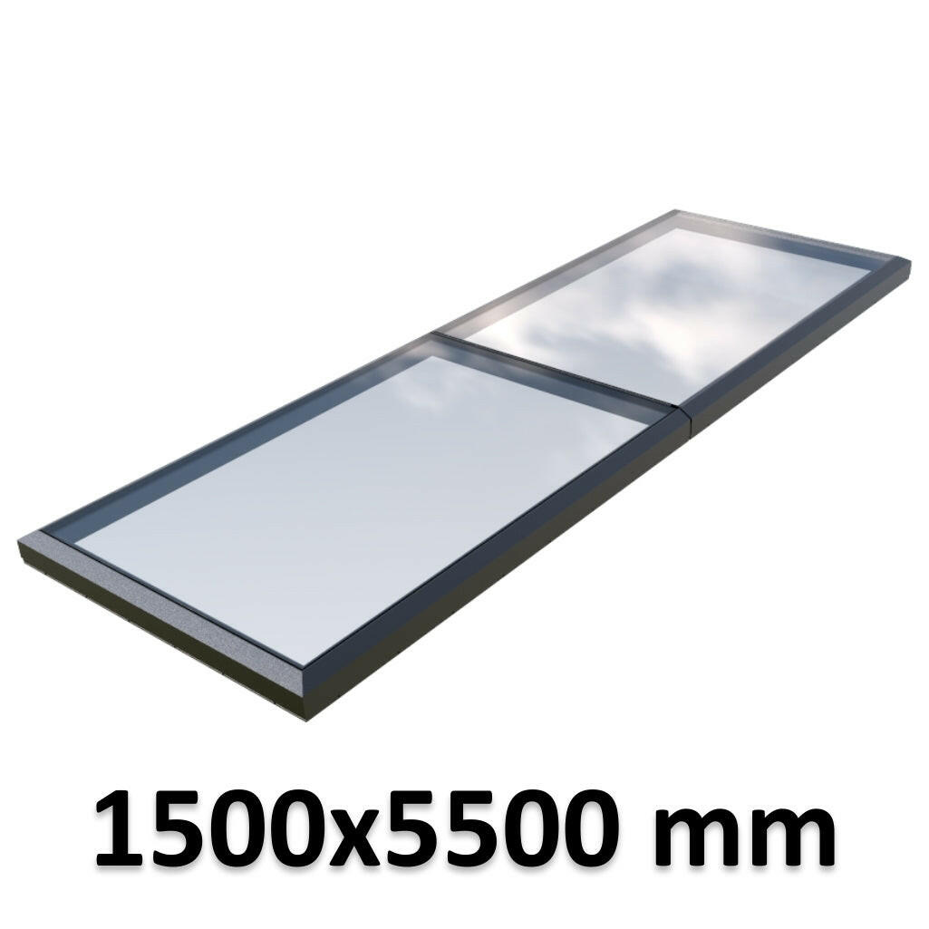 1500 x 5500 mm Fixed Glass Link Modular Skylight | 2 Fixed 0 Opening.