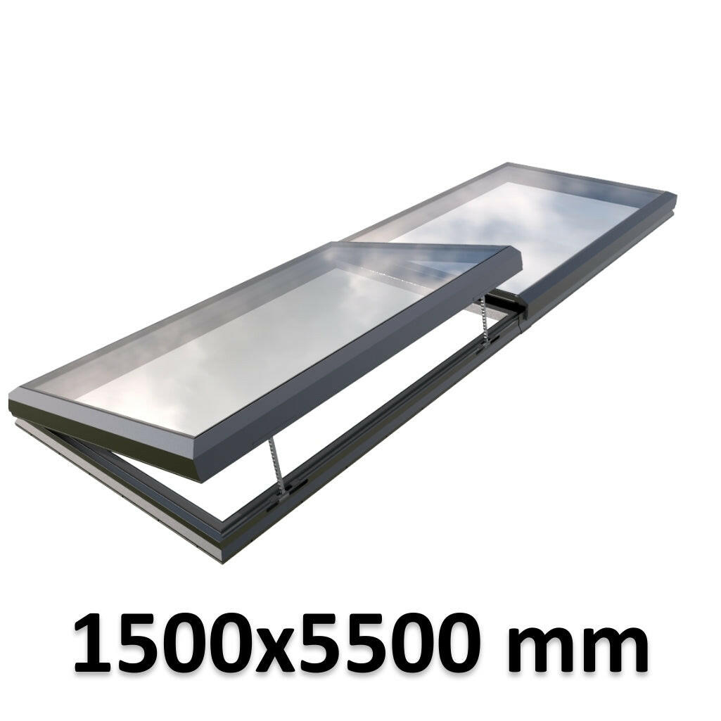 1500 x 5500 mm Electric Opening Glass Link Modular Skylight | 1 Fixed 1 Opening.