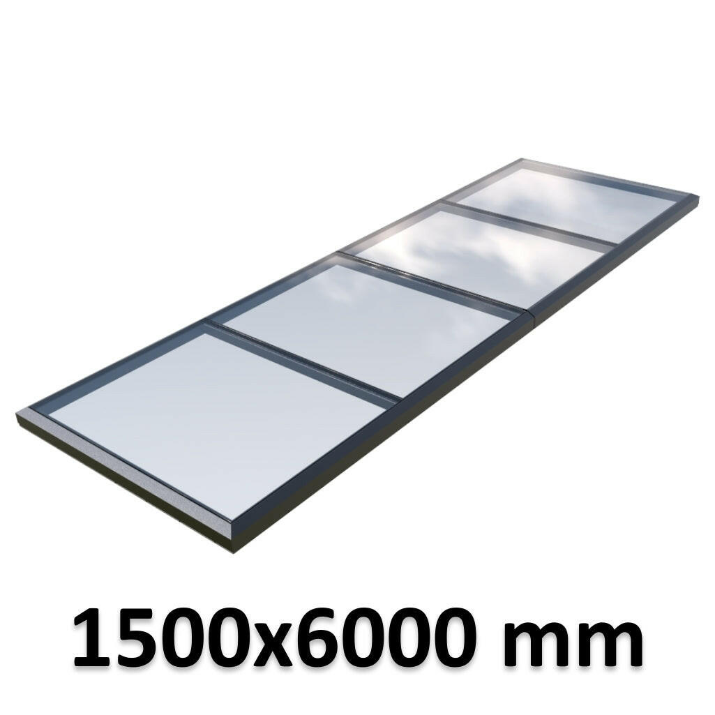 1500 x 6000 mm Fixed Glass Link Modular Skylight | 2 Fixed 0 Opening.