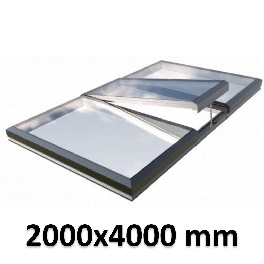 2000 x 4000 mm Electric Opening Glass Link Modular Skylight | 2 Fixed 1 Opening.