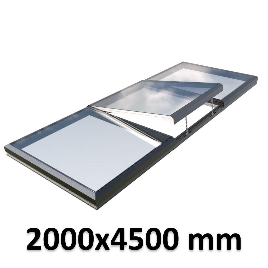 2000 x 4500 mm Electric Opening Glass Link Modular Skylight | 2 Fixed 1 Opening.