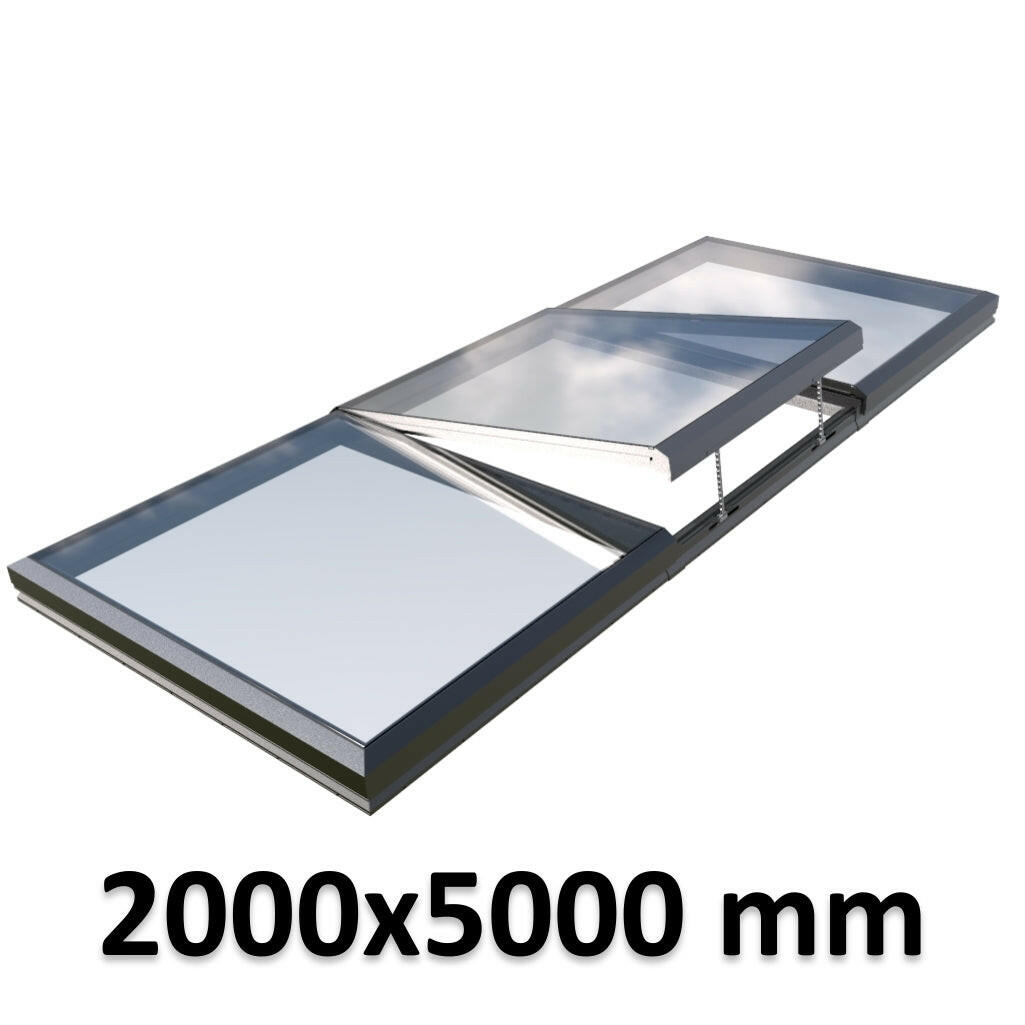 2000 x 5000 mm Electric Opening Glass Link Modular Skylight | 2 Fixed 1 Opening.