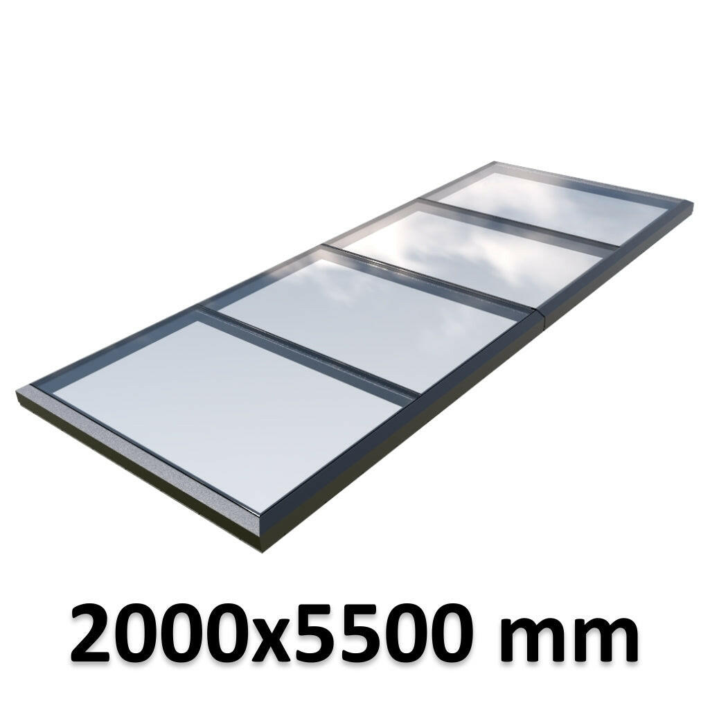 2000 x 5500 mm Fixed Glass Link Modular Skylight | 2 Fixed 0 Opening.