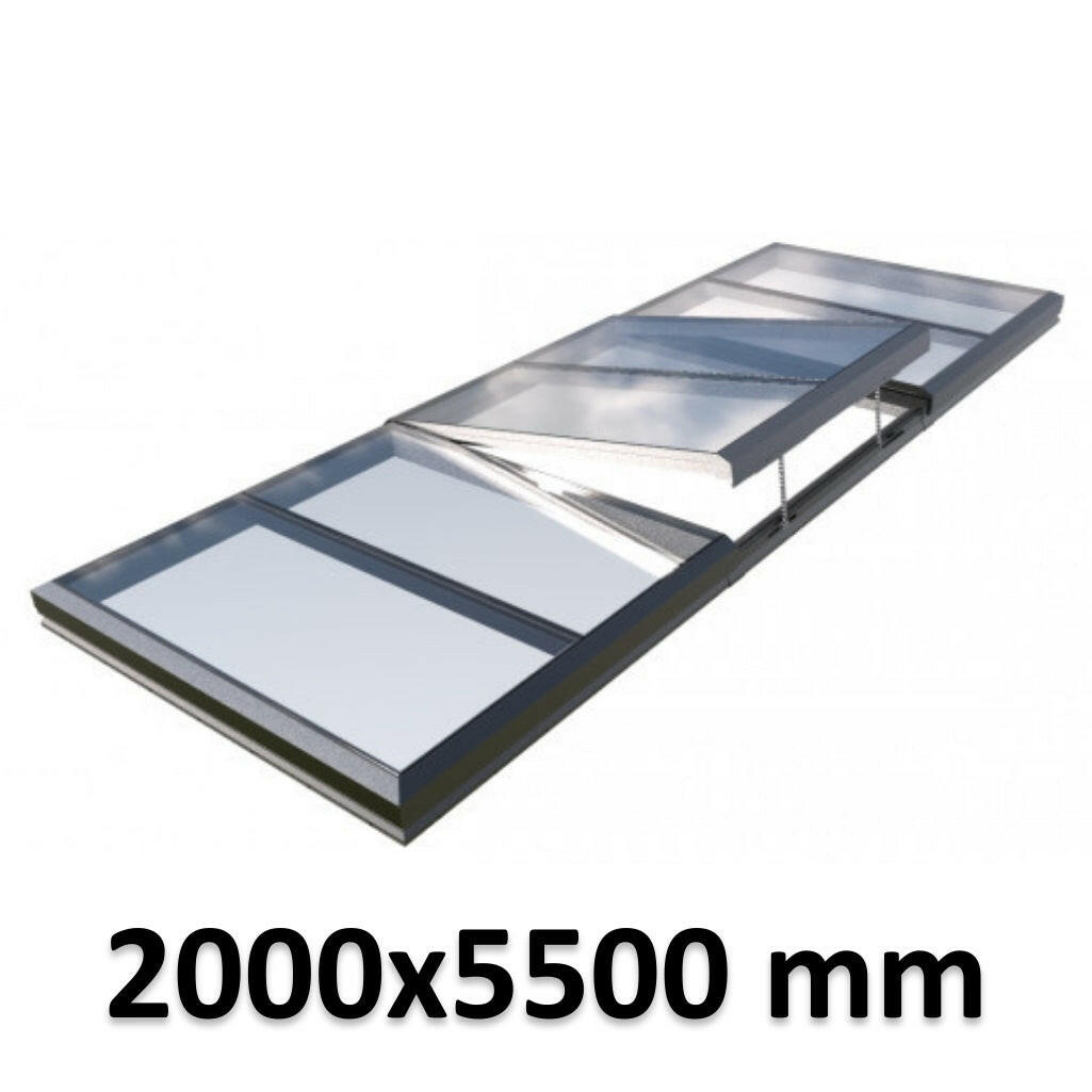 2000 x 5500 mm Electric Opening Glass Link Modular Skylight | 2 Fixed 1 Opening.