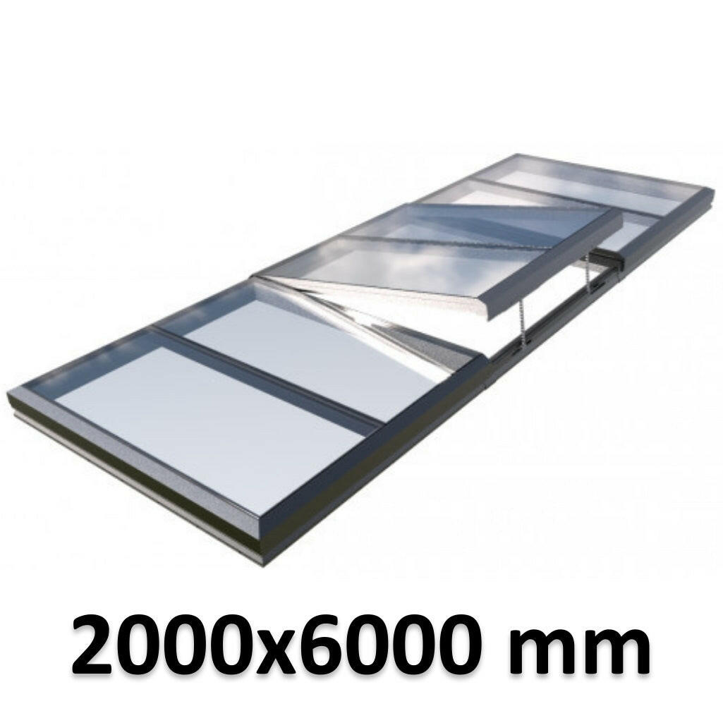 2000 x 6000 mm Electric Opening Glass Link Modular Skylight | 2 Fixed 1 Opening.