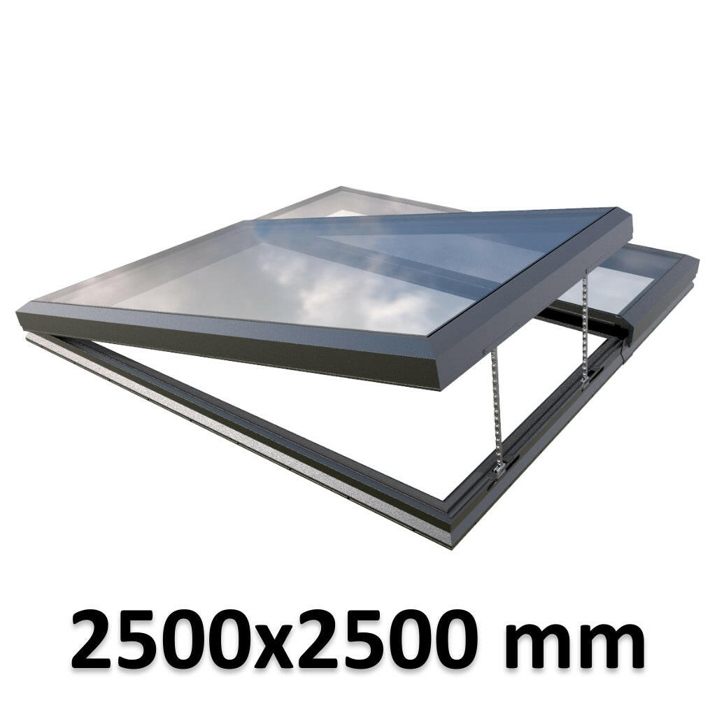 2500 x 2500 mm Electric Opening Glass Link Modular Skylight | 1 Fixed 1 Opening.