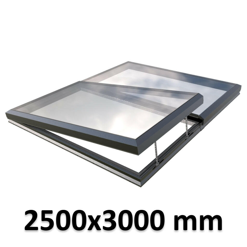 2500 x 3000 mm Electric Opening Glass Link Modular Skylight | 1 Fixed 1 Opening.