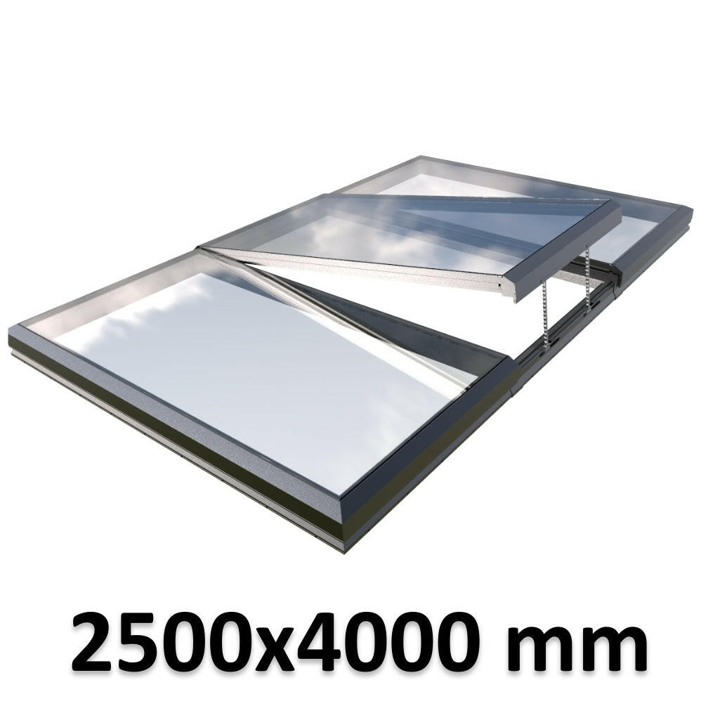 2500 x 4000 mm Electric Opening Glass Link Modular Skylight | 2 Fixed 1 Opening.