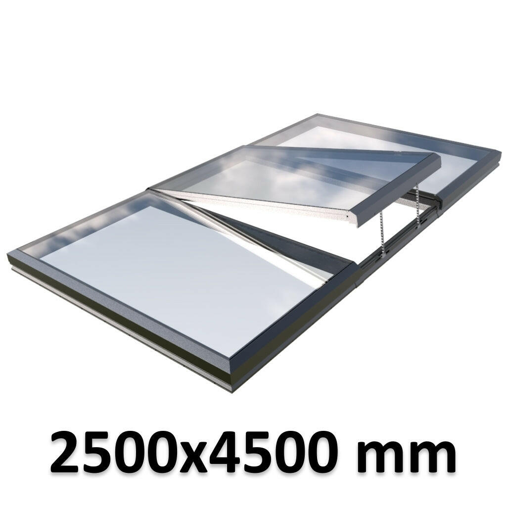 2500 x 4500 mm Electric Opening Glass Link Modular Skylight | 2 Fixed 1 Opening.