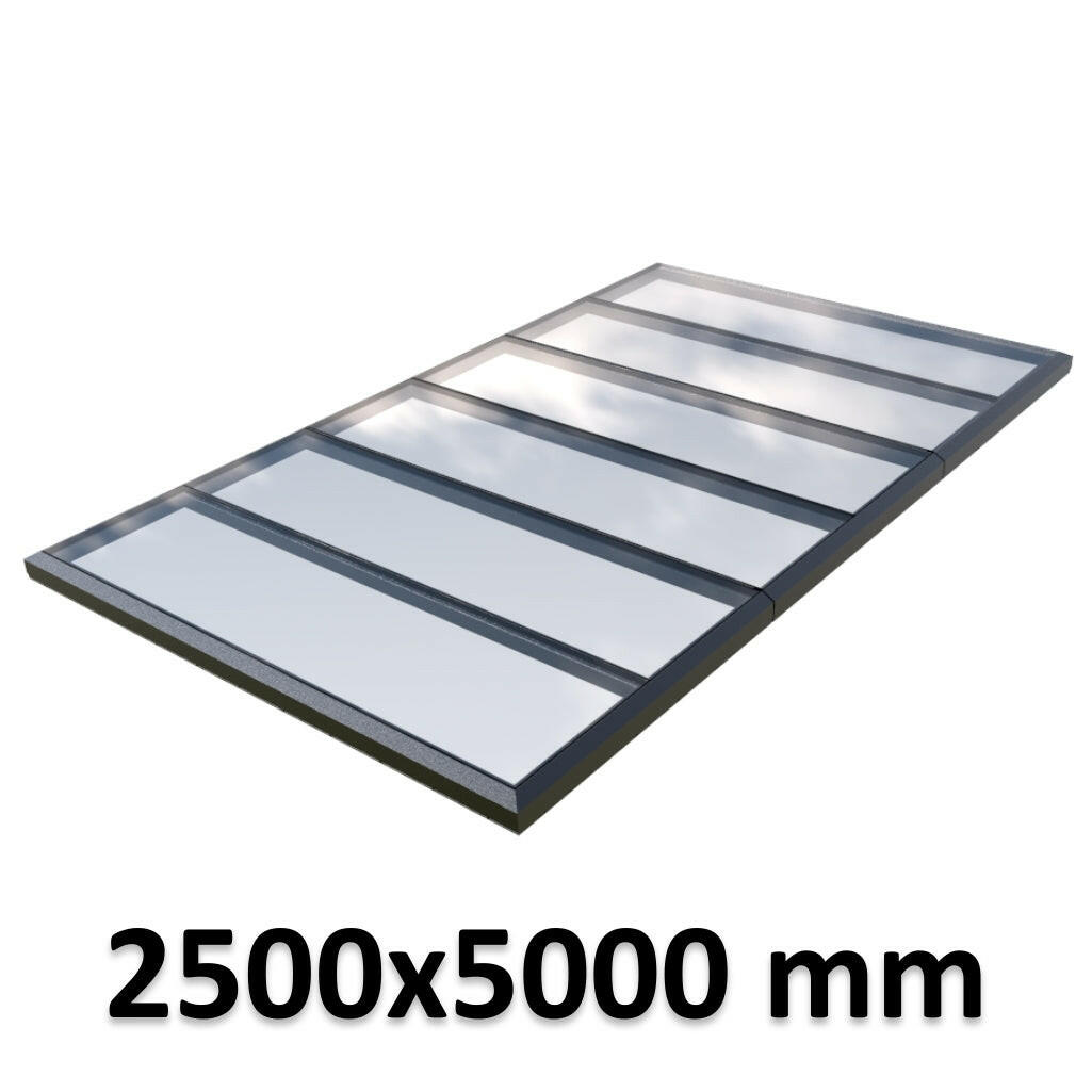 2500 x 5000 mm Fixed Glass Link Modular Skylight | 3 Fixed 0 Opening.