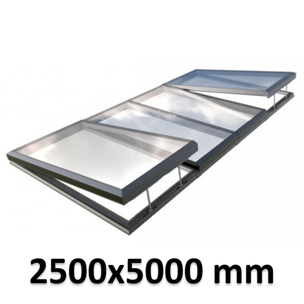 2500 x 5000 mm Electric Opening Glass Link Modular Skylight | 2 Fixed 2 Opening.