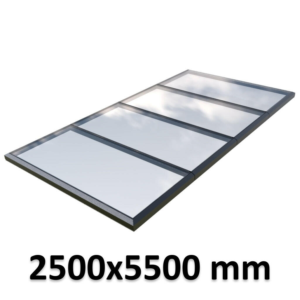 2500 x 5500 mm Fixed Glass Link Modular Skylight | 4 Fixed 0 Opening.