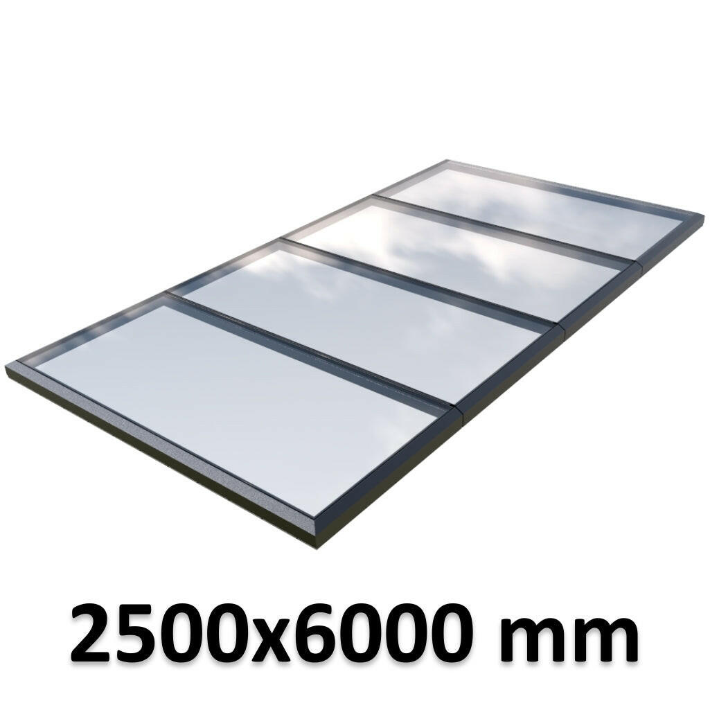 2500 x 6000 mm Fixed Glass Link Modular Skylight | 4 Fixed 0 Opening.