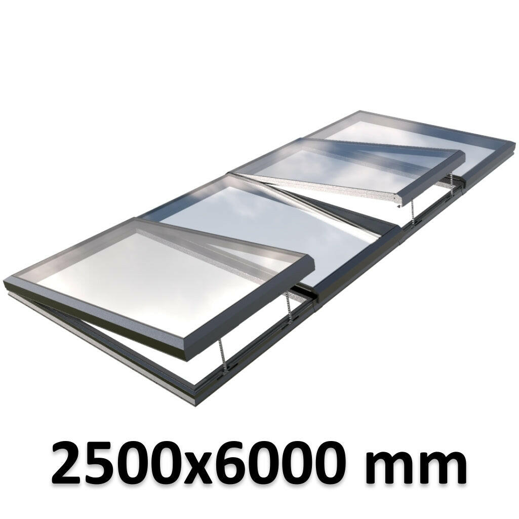 2500 x 6000 mm Electric Opening Glass Link Modular Skylight | 2 Fixed 2 Opening.