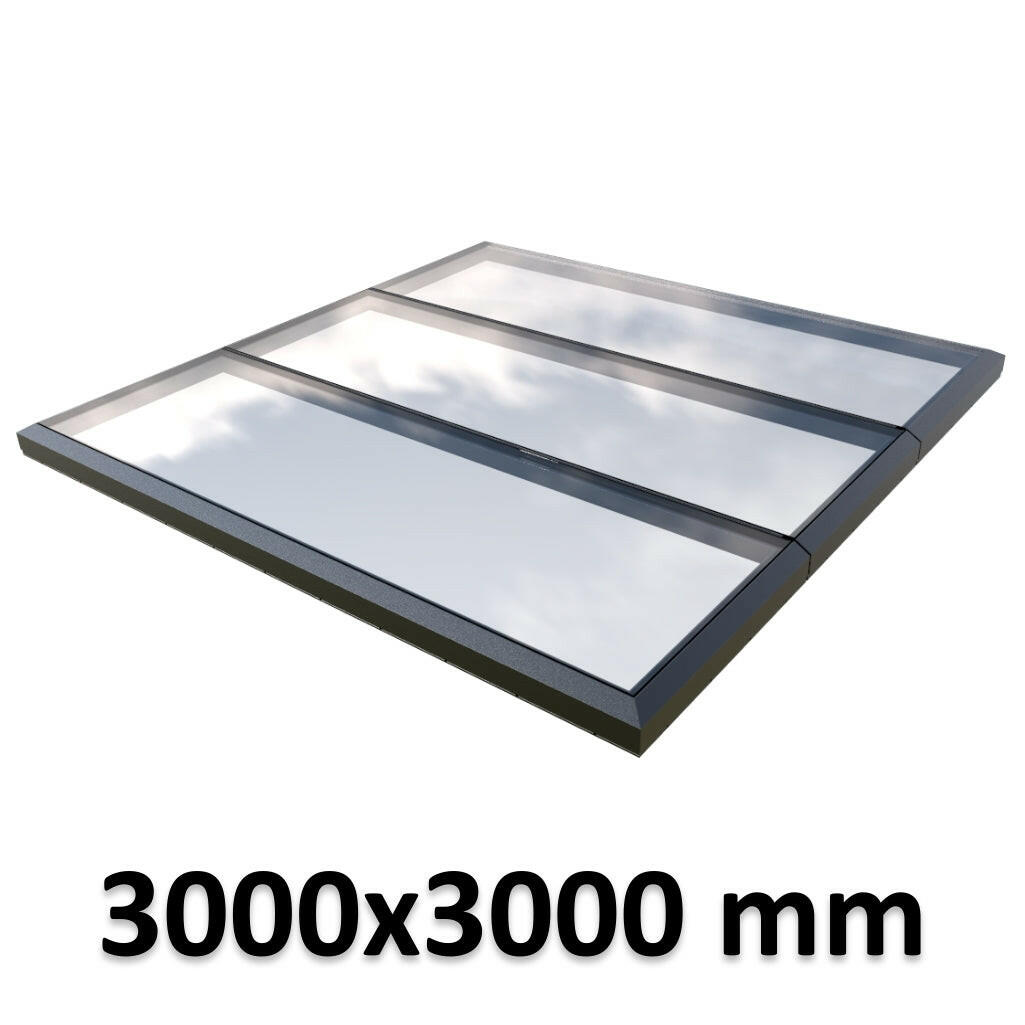 3000 x 3000 mm Fixed Glass Link Modular Skylight | 3 Fixed 0 Opening.