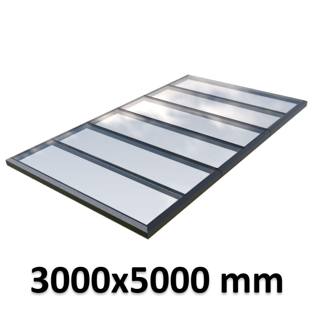 3000 x 5000 mm Fixed Glass Link Modular Skylight | 3 Fixed 0 Opening.