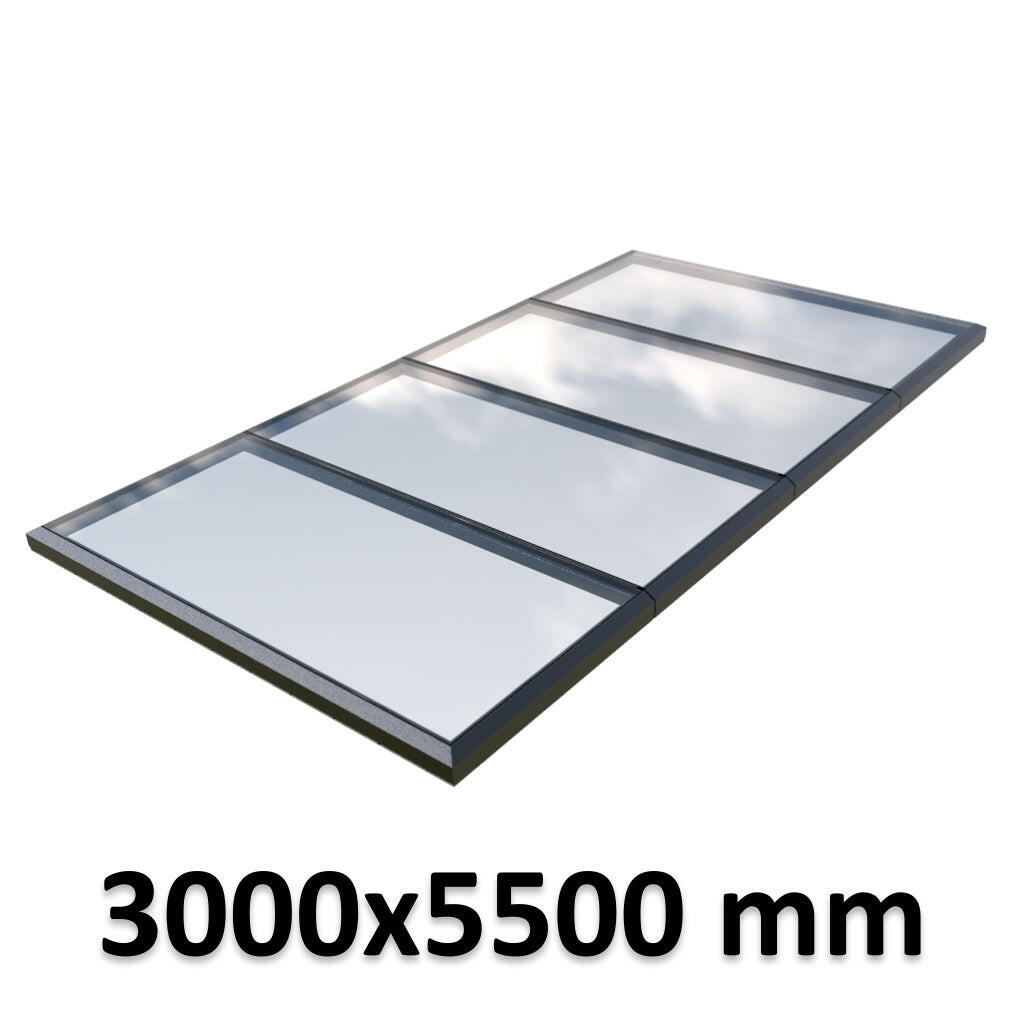 3000 x 5500 mm Fixed Glass Link Modular Skylight | 4 Fixed 0 Opening.