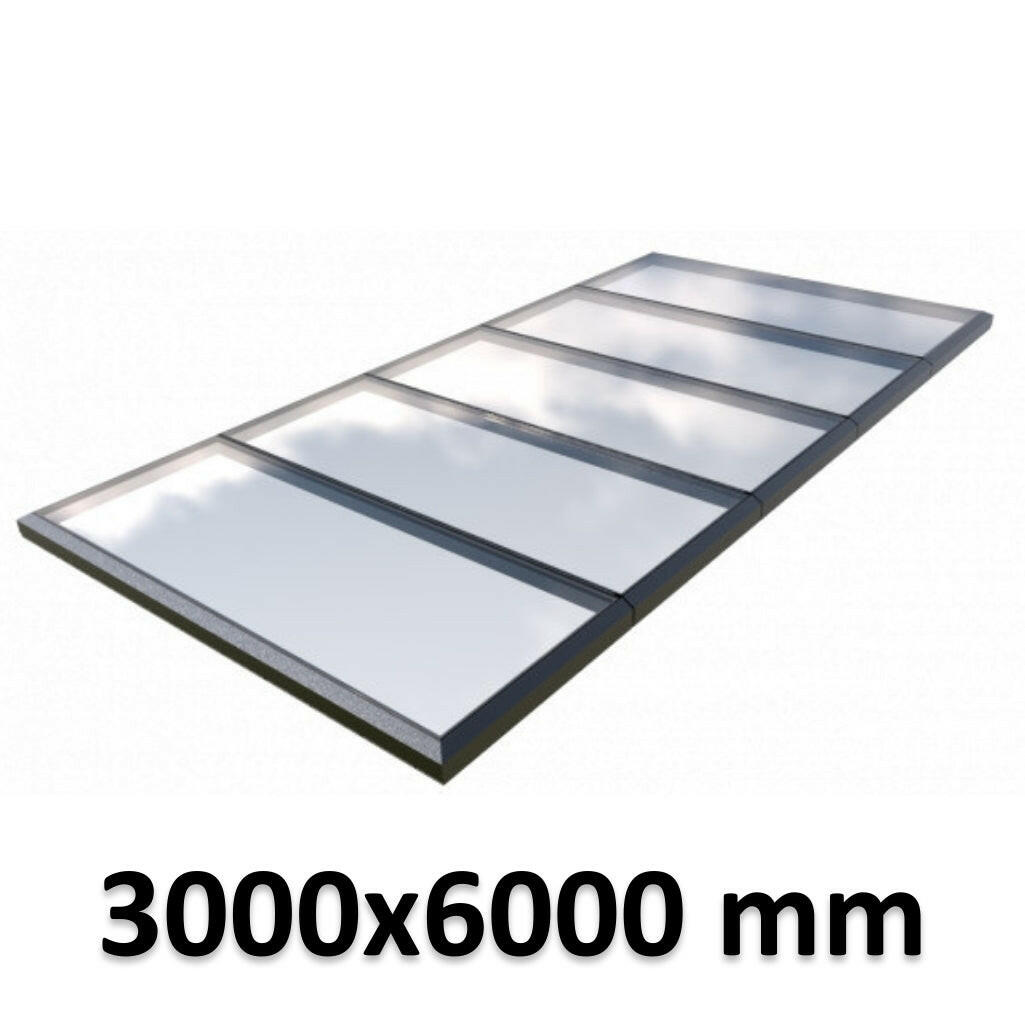 3000 x 6000 mm Fixed Glass Link Modular Skylight | 5 Fixed 0 Opening.