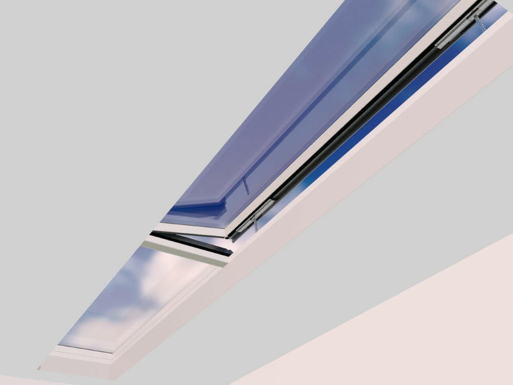 1000 x 6000 mm Electric Opening Glass Link Modular Skylight | 1 Fixed 1 Opening.