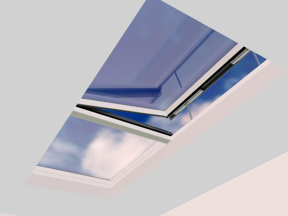 1500 x 3500 mm Electric Opening Glass Link Modular Skylight | 1 Fixed 1 Opening.