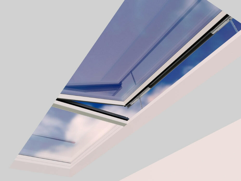 1500 x 5000 mm Electric Opening Glass Link Modular Skylight | 1 Fixed 1 Opening.