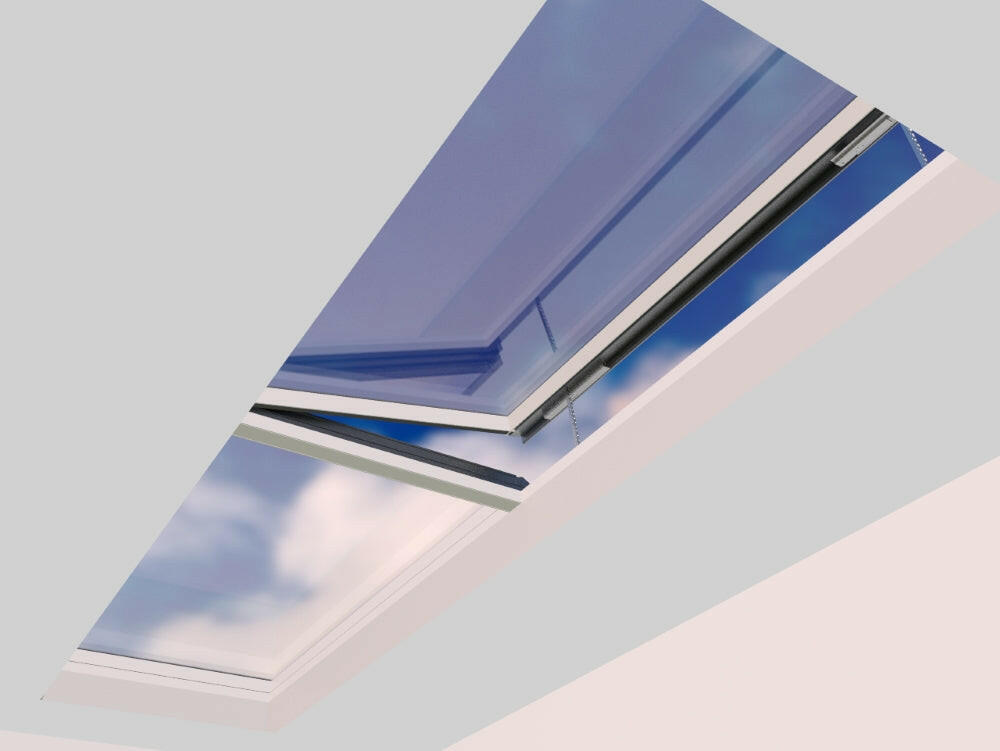 1500 x 5500 mm Electric Opening Glass Link Modular Skylight | 1 Fixed 1 Opening.