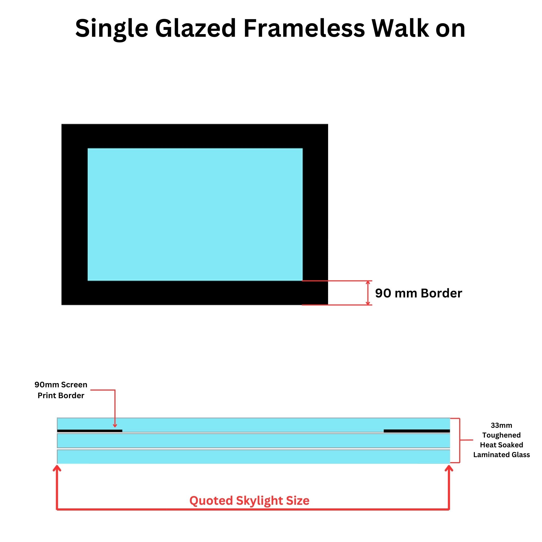 1000 x 2500 mm Frameless Walk-on Skylight