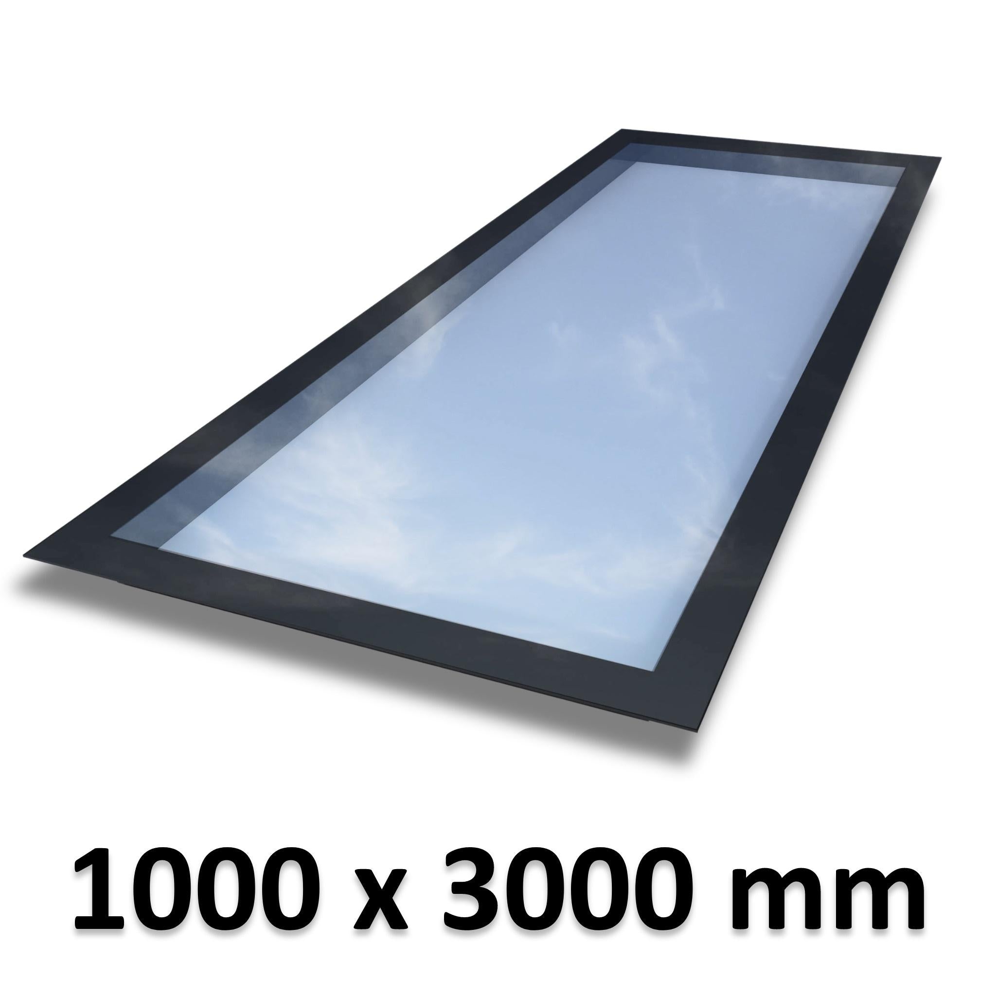 1000 x 3000 mm Frameless Skylight for Flat Roof - Triple Glazed