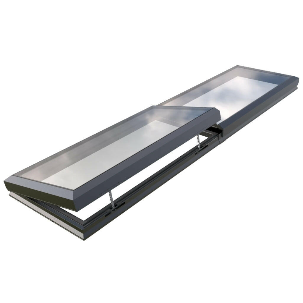 1000 x 4000 mm Electric Opening Glass Link Modular Skylight | 1 Fixed 1 Opening.