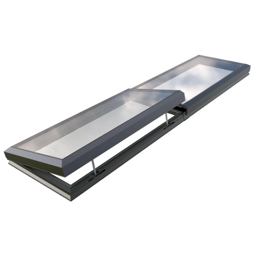 1000 x 4500 mm Electric Opening Glass Link Modular Skylight | 1 Fixed 1 Opening.