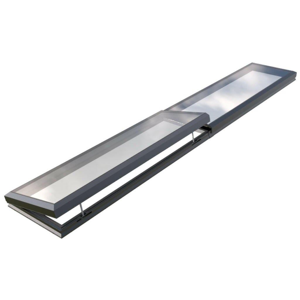 1000 x 6000 mm Electric Opening Glass Link Modular Skylight | 1 Fixed 1 Opening.