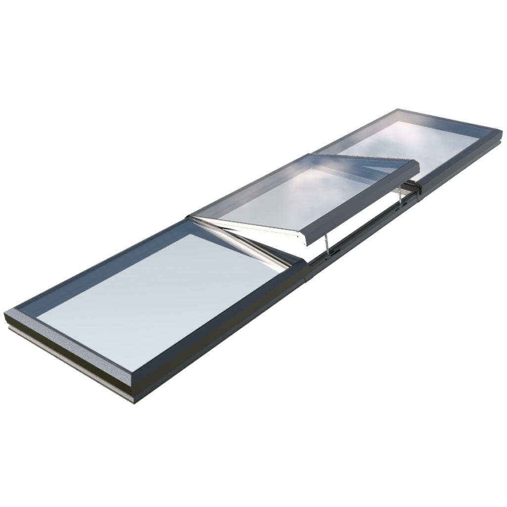 1500 x 6000 mm Electric Opening Glass Link Modular Skylight | 2 Fixed 1 Opening.