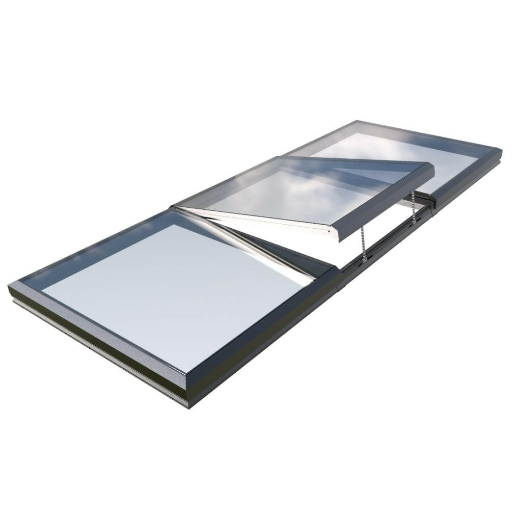 2000 x 4500 mm Electric Opening Glass Link Modular Skylight | 2 Fixed 1 Opening.