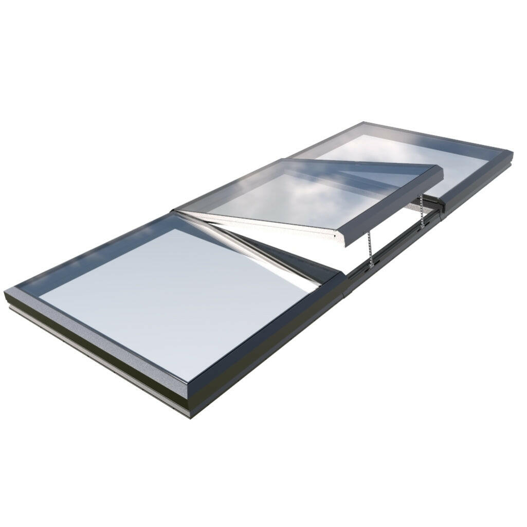 2000 x 5000 mm Electric Opening Glass Link Modular Skylight | 2 Fixed 1 Opening.