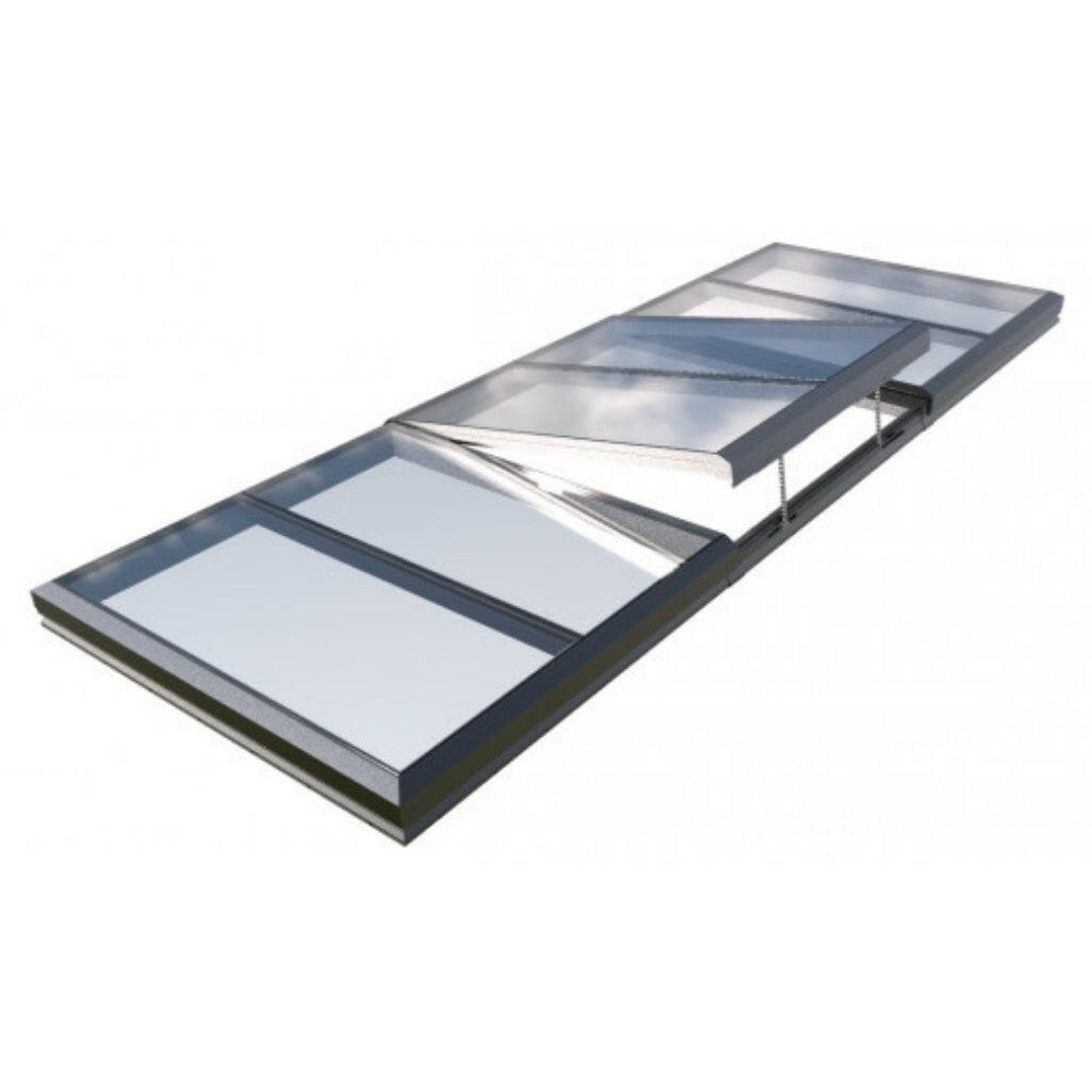 2000 x 5500 mm Electric Opening Glass Link Modular Skylight | 2 Fixed 1 Opening.