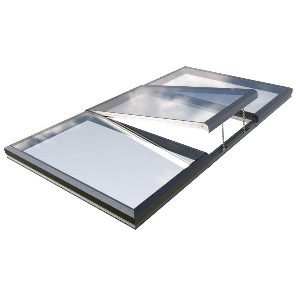 2500 x 4500 mm Electric Opening Glass Link Modular Skylight | 2 Fixed 1 Opening.