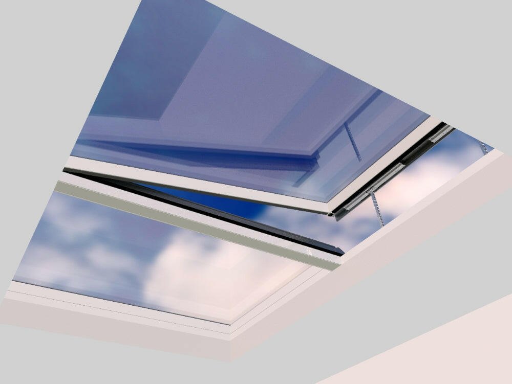 2000 x 3000 mm Electric Opening Glass Link Modular Skylight | 1 Fixed 1 Opening.